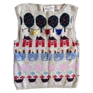 Vintage Susan Bristol Sweater Vest Womens 34 Multi Animal Wool Hong Kong 80s